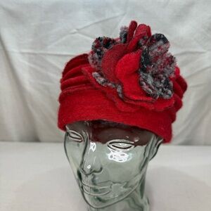 Elegant Red Floral Women's Wool Blend Hat